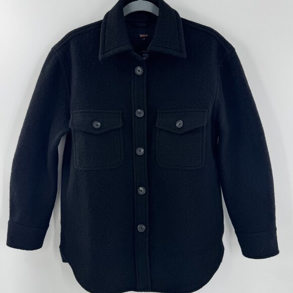 Quince Womens 100% Wool Black Shirt Jacket Shacket Small NWOT - Picture 1 of 11
